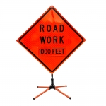 Roll Up Sign & Stand - 48 Inch Reflective Road Work 1000 Feet Roll Up Traffic Sign